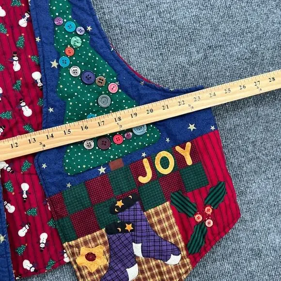 Vintage Handmade Christmas Vest One Size Quilted Santa 90s Folk Art Ugly Teacher - Picture 5 of 6